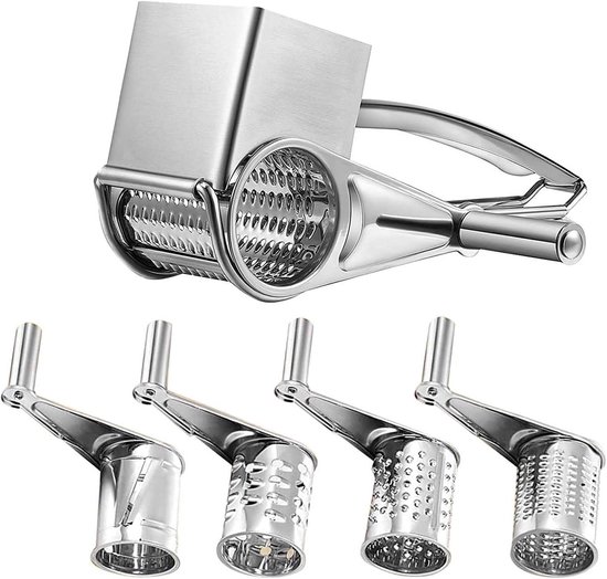 Handmatige Kaasmolen met Crank, RVS Kaasrasp, Set van 4 Schijven voor Kaas en Brood, Ideaal voor Gourmet Gerechten en Koken