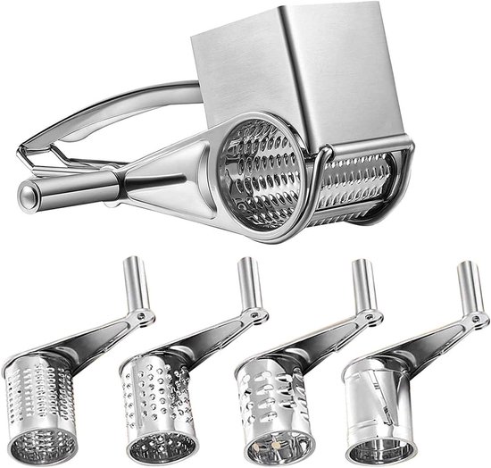 Handmatige Kaasmolen met Crank, RVS Kaasrasp, Set van 4 Schijven voor Kaas en Brood, Ideaal voor Keuken en Koken