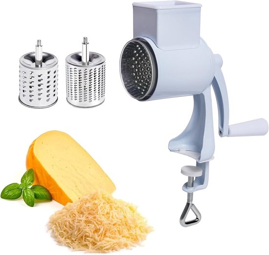 Handmatige Kaasmolen van RVS met Crank, Ideaal voor Aardappelen, Groenten en Broodsnijden met 2 Messen