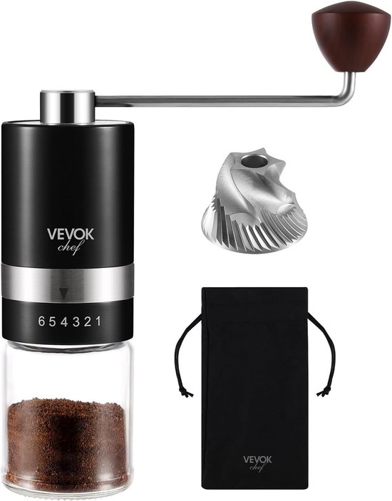 Handmatige Koffiemolen met 6 Verstelbare Maalgraden voor Espresso en French Press, RVS Conische Molen, Perfect voor Thuis, Kantoor of Reizen