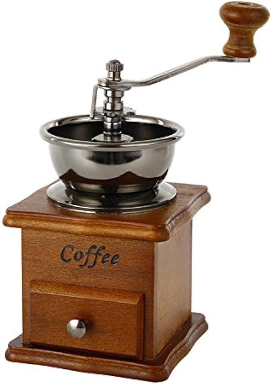 Handmatige Koffiemolen - Retro Stijl Koffiebonenmolen met Houten Tray en Handmatige Crank, Perfect voor Versgemalen Koffie, Compact en Duurzaam (17.5 * 10.5 * 10.5cm)