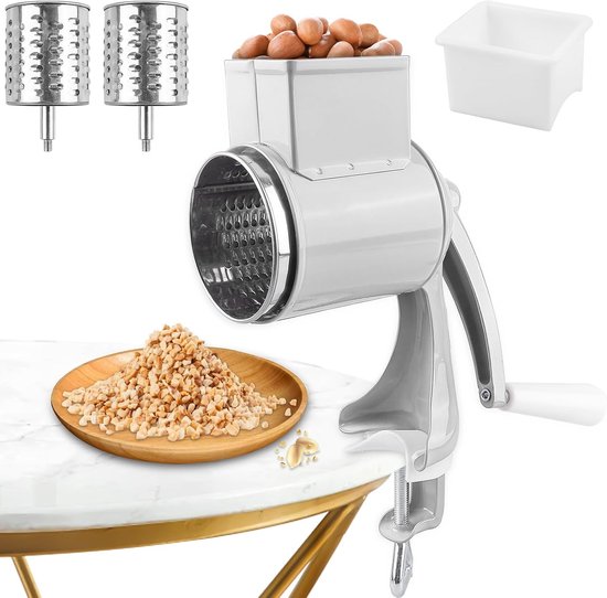 Handmatige Notenmolen met 2 Verwijderbare Snijbladen van RVS, Ideaal voor Noten, Aardappelen en Groenten, Snelle en Efficiënte Maaloplossing