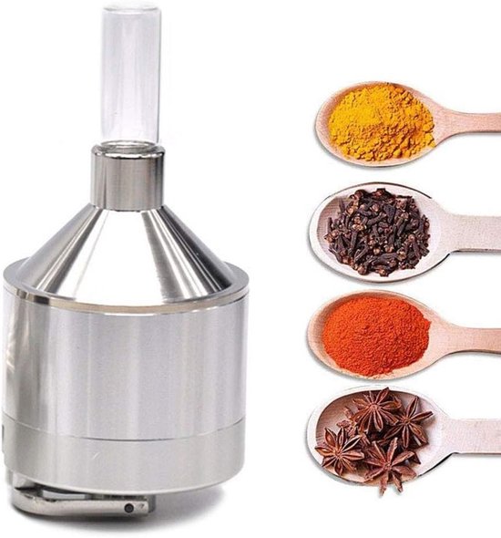 Handmatige Poedermolen met Trechter en Glazen Fles voor Specerijen, Thee, Bloemen en Kruidensubstanties - Ideaal voor Koken en Bereiden van Merkloos