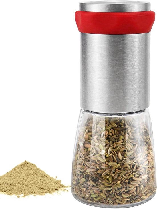 Handmatige Specerijenmaler van RVS en Glas, Keramische Molen voor Grof en Fijn Malen van Chili en Specerijen van Merkloos