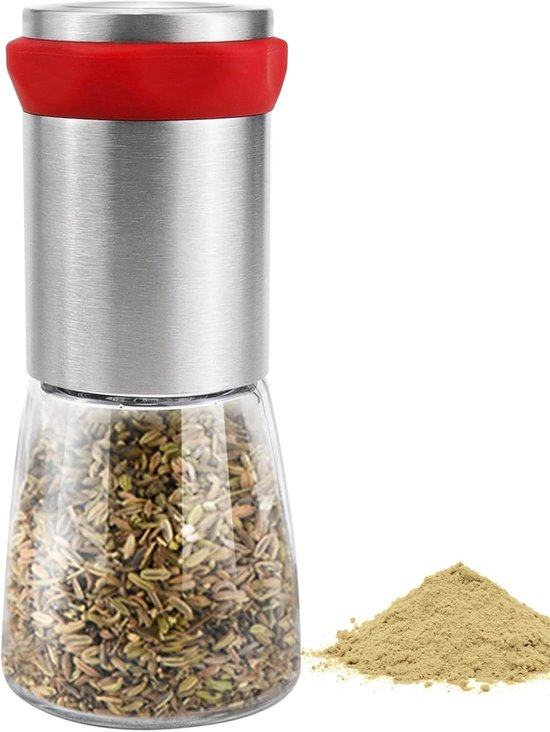 Handmatige Specerijmolen van RVS en Glas, Keramische Molen voor Fijne en Grove Specerijen en Chili, Perfect voor Keuken en Koken