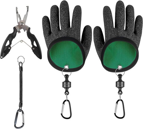 Handschoenen voor vissen met magnetische gesp en vistang - Waterdicht en anti-snijding - Landingshandschoen voor snoekbaars en meerval van Merkloos