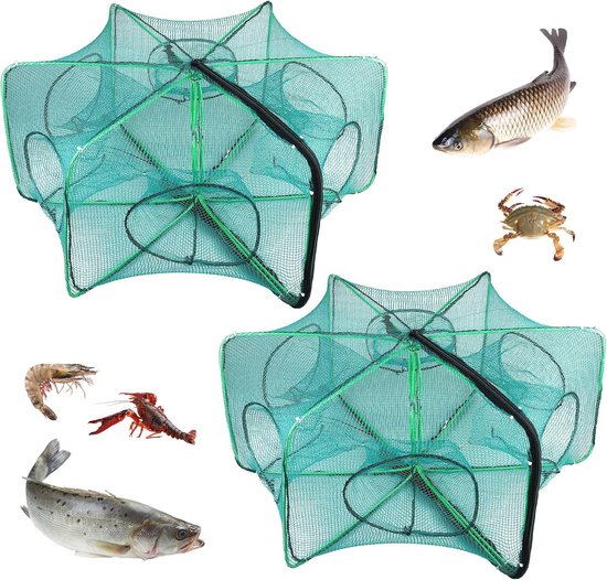 Handwerpkooi voor het Vangen van Garnalen, Krabben en Paling - Nylon Visval met 6 Gaten van Jenzi