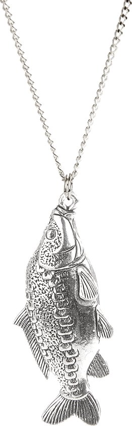 Hanger Spiegelkarper + Ketting Zilver 45 cm (Dames) Vishanger Vissenketting Zilveren Kettinkje Vis van UFEELGOOD