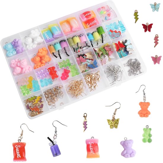 Hangerset 152 stuks Mini Bubble Tea sleutelhangers beer hanger kit, vlinder snoep oorbellen zelf maken set coole dingen voor meisjes kinderen