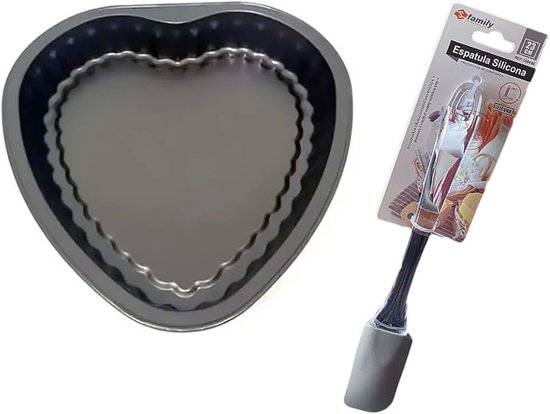 Hart + siliconen spatel 23 cm met pvc-handgreep, bakvorm voor het bakken van cake en cake in hartvorm, verras je partner (27,5 x 26,5 x 4,5 cm)