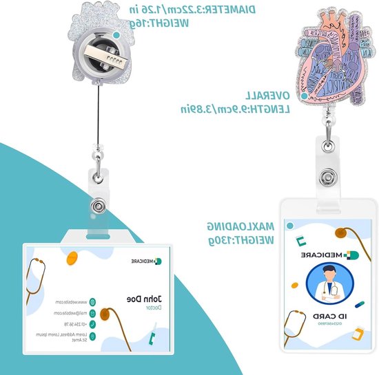 Hartvormige Retractable Reel ID Kaart Houder - Grappige Naam Tag voor Verpleegkundigen, Artsen en Onderwijzers - Perfect voor Kantoor en Medische Professionelen