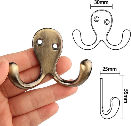 HASWARE 6 Pcs Double Handle Robe Hook, Double Coat Hook with 12pcs Screws Wall Mounted Hooks Robe Hooks Hangers Heavy - ShopVlot