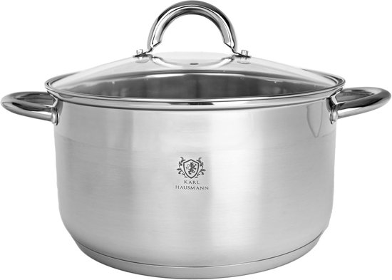 HAUSMANN Roestvrijstalen Kookpan met Deksel - 2 Liter - 18 cm - Lage Kookpan voor Inductie, Gas en Keramisch - Roestvrij Staal met Drielagige Bodem