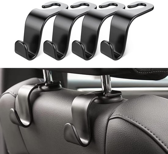 Headrest Hooks, Car Seat Hooks, Rear Seat Hooks, Car Bag Hook Universal Hook, Car Organizer, Black Hook, Carbon Fiber Headrest Hooks (4 PCS)