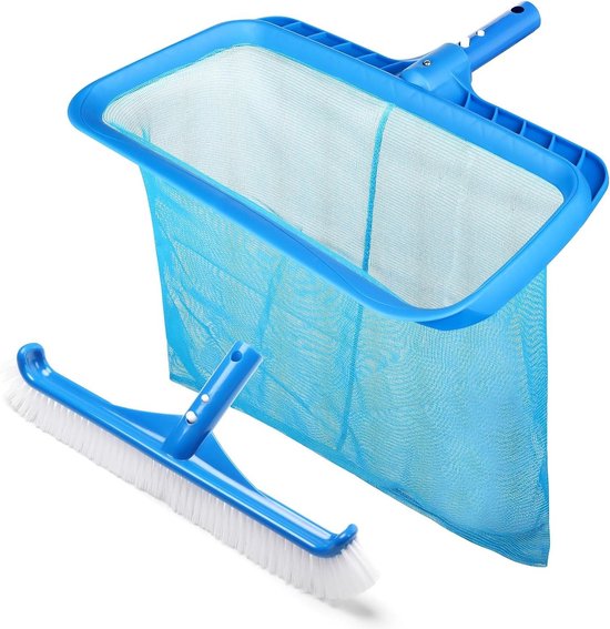 Heavy Duty Fine Mesh Pond Leaf Skimmer Net & Deep Rake Net with Reinforced Frame Professional Pool Brush Kit EZ-Clip for Cleaning van Merkloos