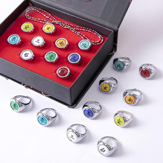 Hechtset Anime Ringen - Puduoy 11 Stuks Akatsuki Cosplay Sieraden - Cosplay Lid Ring Set - Instelbare Opening - Accessoires - Halsketting 1 Stuks Hechtset van Hecht