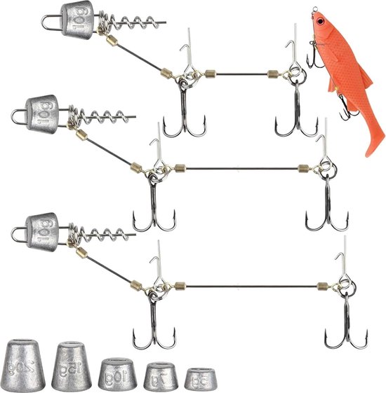Hechtset TOATELU Schroef Hecht systeem - S M L - Stinger haken - Shallow Rig - angsthaak - zee rivier Hechtset van TOATELU