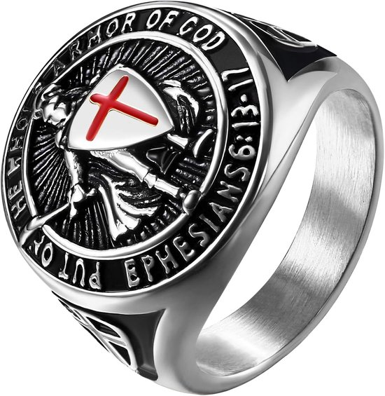 Heilige Michael ring heren roestvrij staal herenring aartsengel St. Michael amulet kruis beschermheilige zegelring retro band bandring christelijke religieuze sieraden cadeau