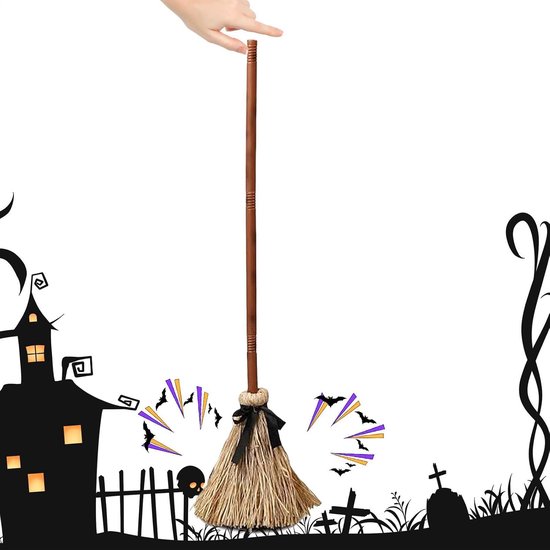 Heksenbezem 95 cm , griezelig geluid, Halloween-decoratie rekwisieten