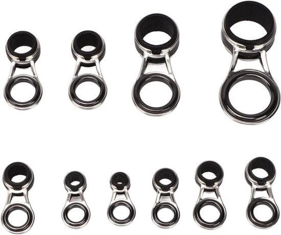 Hengel Gids Ringen - Keramische - Rvs - Casting Hengel - Tip Reparatie Kit - Set van 10 - Geschikt voor Lokken Hengel - 5 Maten - Kleur of model RVS 10 Stuks.