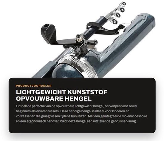 Hengel Lichtgewicht - Opvouwbaar - Kunststof - Ergonomisch Handvat - Roestvrij Staal - Draagbaar 24,3 cm - Visstok