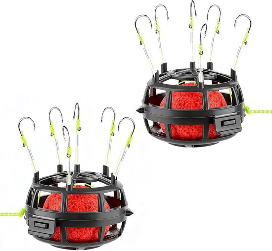 Hengelaccessoires met 6 haken, 360 graden voedermand voor forel, graskarper en zoetwatervissen, ideaal voor vissen in rivieren en meren van Merkloos