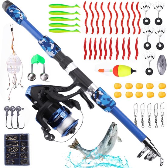 Hengelmolenset voor vissen, opvouwbaar, 1,4 m, minihengel met telescoopstang, licht, voor beginners en kinderen