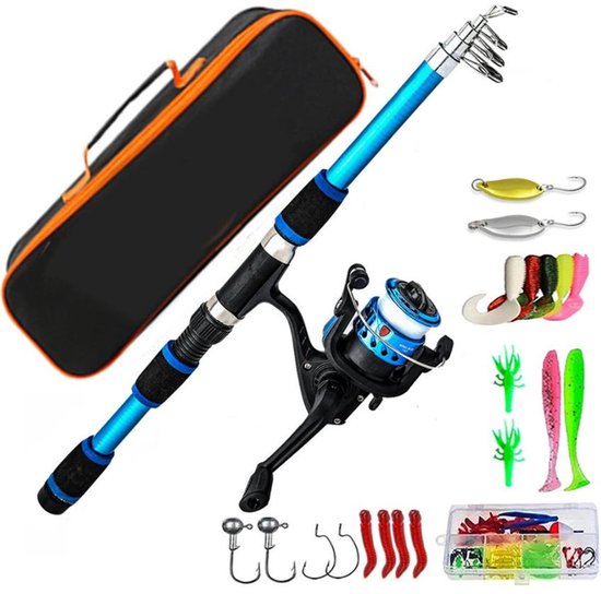 Hengelset Blauw - Vishengel Set Voor Beginners - Hengel van 1.8 Meter Inschuifbaar + Accessoires - Complete visset - met Volledige Kits Draagtas - voor Reizen Zoutwater Zoetwater - Vishengel - Vismolen