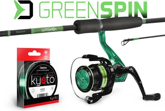 Hengelset - Delphin - Greenspin - Spinset - 1.80m - Hengel met molen inclusief lijn van Merkloos