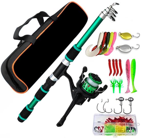 Hengelset Groen - Vishengel Set Voor Beginners - Hengel van 1.8 Meter Inschuifbaar + Accessoires - Complete visset - met Volledige Kits Draagtas - voor Reizen Zoutwater Zoetwater - Vishengel - Vismolen van Merkloos