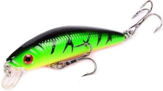 Hengelsport kunstaas - Plug Green/Tiger - 7 cm, 8 gram - 2 dreggen - smal en lang - Groen/Tijger van Ribbs.