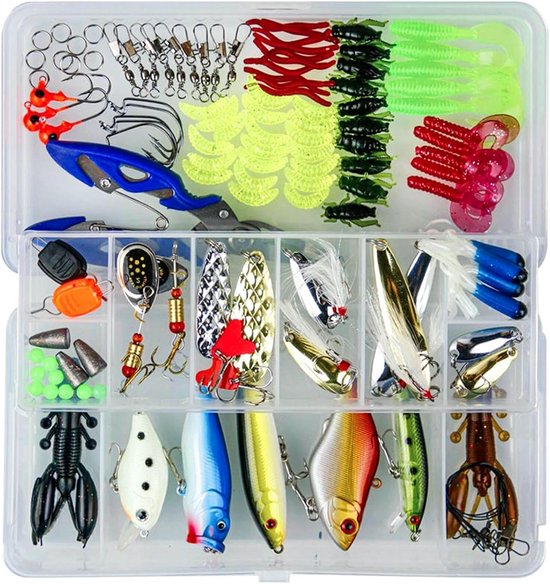 Hengelsysteem 120 stuk kunstaas wobblers spinners rubberen aas jig heads UV-bestendige tacklebox vissen op snoek baars zander zoet zout water van Merkloos