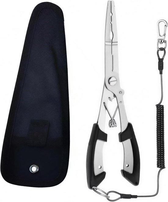 Hengeltang van roestvrij staal, 21 cm lange punttang, haakopener, vissen, roestvrije tang, vissen met veiligheidslijn - ShopVlot