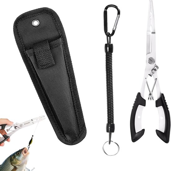 Hengeltang voor vissen, roestvrijstalen haakopener met tas, multi-vistang voor beginners, 21 cm, ideaal voor karper- en forelvissen van Merkloos