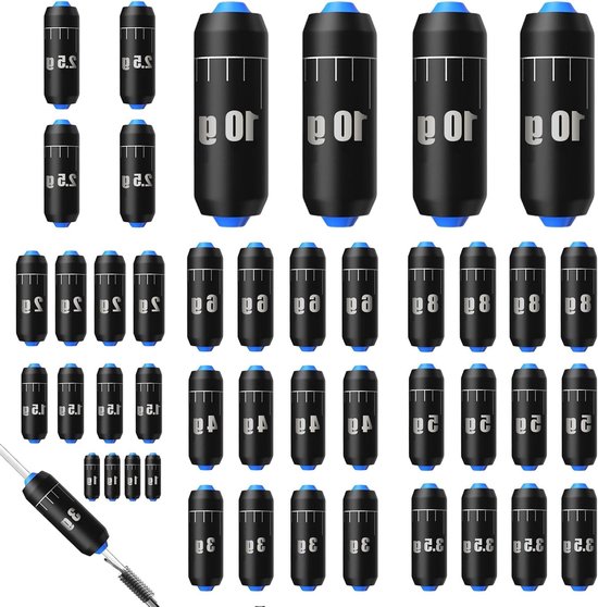 Herbruikbare Vislood Set met 44 Stukken – 11 Gewichten van 1g tot 10g – Afneembare Cilindervormige Loodgewichten voor Karper, Zee- en Zoetwatervissen – Inclusief Opbergdoos