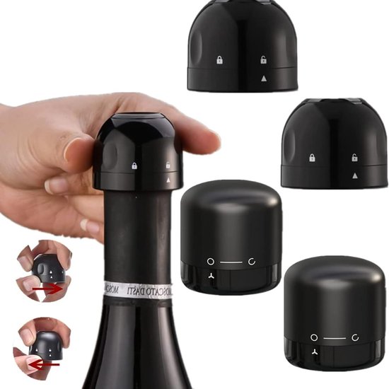 Herbruikbare wijnflesstopper met vacuüm afsluiting, 4 stuks, voor verse champagne en wijnen