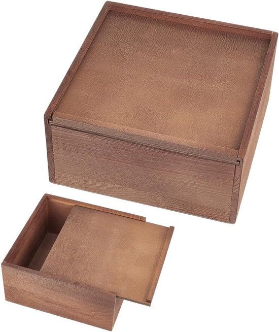 Herinneringsdoos van hout, rustieke opbergdoos van hout met schuifdeksel voor sieraden, brieven, bruiloft, verjaardag, Valentijnsdag