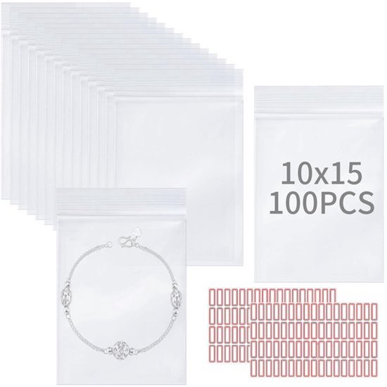 Hersluitbare Plastic Zakken - Sluitbare Plastic Zakken - Duurzaam en Herbruikbaar - 10x15cm - Perfect voor Knutselbenodigdheden - 100 Stuks