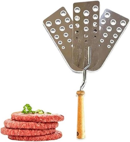 Hete vleespastetspatel, 3-in-1 design, grillspatel, grillspatel, sleufspatel, teppanyaki-spatel, veelzijdig kookgerei voor grill, braadpan, barbecue, steak
