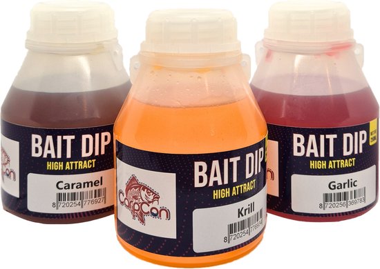 High Attract Bait Dip 'Trio' - 3x 250ml - Garlic, Caramel & Krill - Voordeelpakket Karper Lokvoer - Vissen Lokaas - Voor aas/boilies