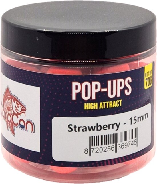 High Attract Fluo Pop-Ups 'Strawberry' - Fluo Rood - 15mm - 70g - Karper Aas/Boilies - Popups van Merkloos