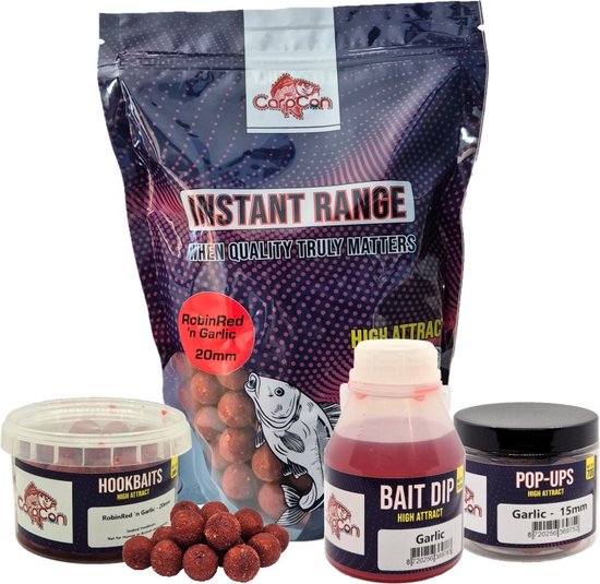High Attract Voerpakket 'RobinRed 'n Garlic' - 20mm - Met 20mm Instant Range Boilies, Bait Dip, Pop-Ups & Hookbaits - Karper voer/boilies - Voordeelpakket voor vissers - Visset - Lokvoer