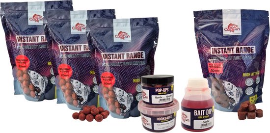 High Attract Voerpakket 'RobinRed 'n Garlic' Groot - 20mm - Met 3kg Instant Range Boilies, Bait Dip, Pop-Ups, Pellets & Hookbaits - Karper voer/boilies - Voordeelpakket voor vissers - Visset