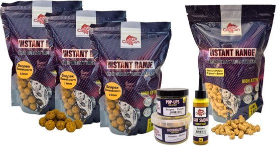 High Attract Voerpakket 'Scopex Sweetcorn' Groot - 15mm - Met 3kg Boilies, Babycorn Pellets, Bait Smoke, Pop-Ups & Hookbaits - Karper Vissen - Karper Aas/Lokvoer - Aaspakket van Merkloos