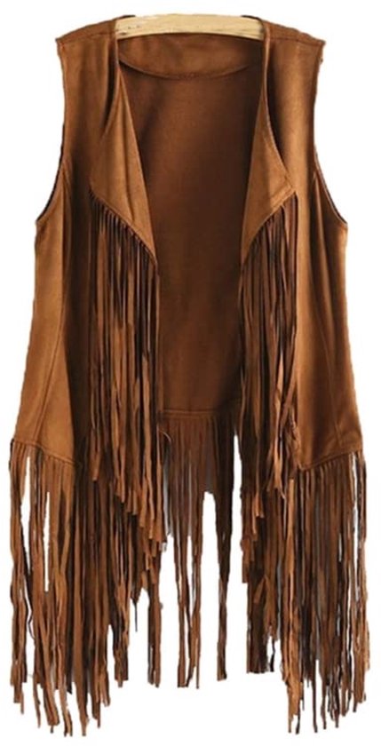 Hippie-vest voor dames, mouwloze jas met franjes, imitatiesuède, vintage kwastjes, cardigan