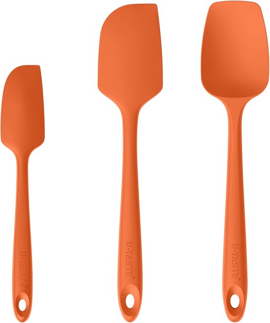 Hittebestendigheid 250℃ Siliconen Spatel Set van 3 (Oranje) | Flexibele Keukenspatel van Voedselveilig Rubber, geschikt voor Koken, Bakken en Roerbakken in Pannen met Antiaanbaklaag