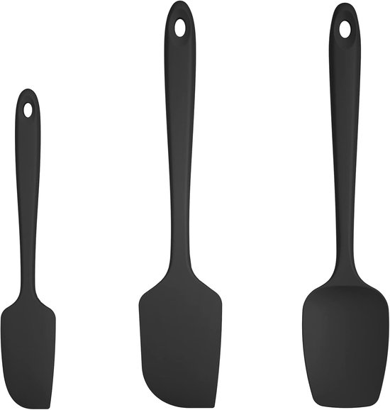 Hittebestendigheid 315℃ siliconen spatelset, naadloze BPA-vrije flexibele, rubberen keuken Koken Mengen Bakschraper voor anti-aanbak kookgerei Set van 3 (Zwart)