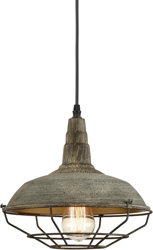H&K Vintage Stained Finish Metal Cage Barn Ceiling Hanger Hanging Lighting Fixture Antiek Blauw 1 Light