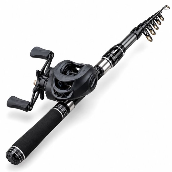 HOB Telescopische Vishengel met Molen - Hengelset - Werphengel - Carbon - 1,8 m - Vishengel set - Hengelsport - Zwart - Vis Hengel