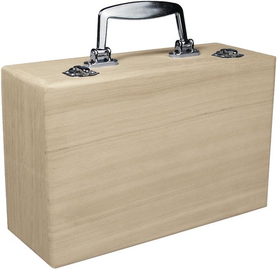 HOBBY 6158000 Houten koffer, 25 x 16 x 9 cm, metalen handgreep, metalen scharnieren, knutselkoffer, houten koffer zonder binnenindeling, beige